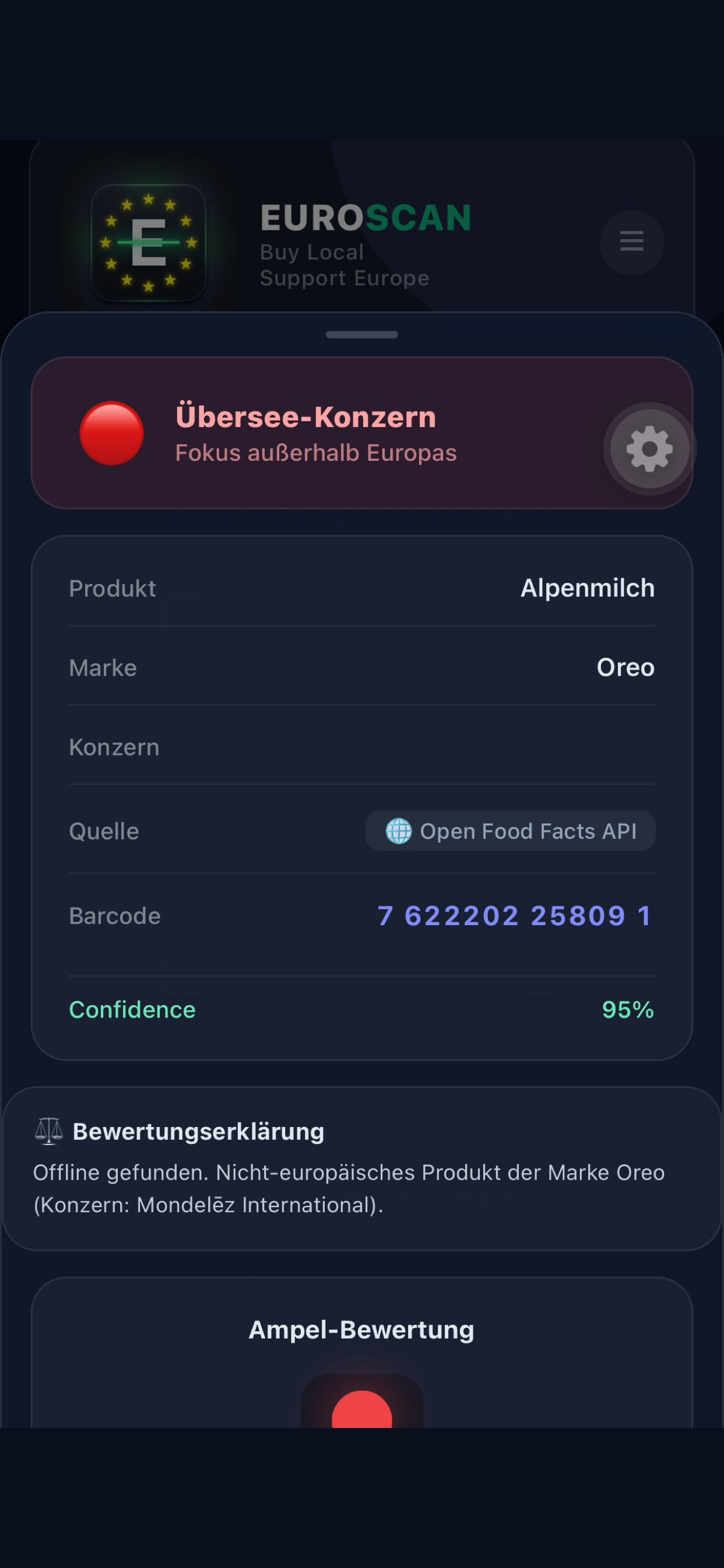 EuroScan App Red Result Screenshot